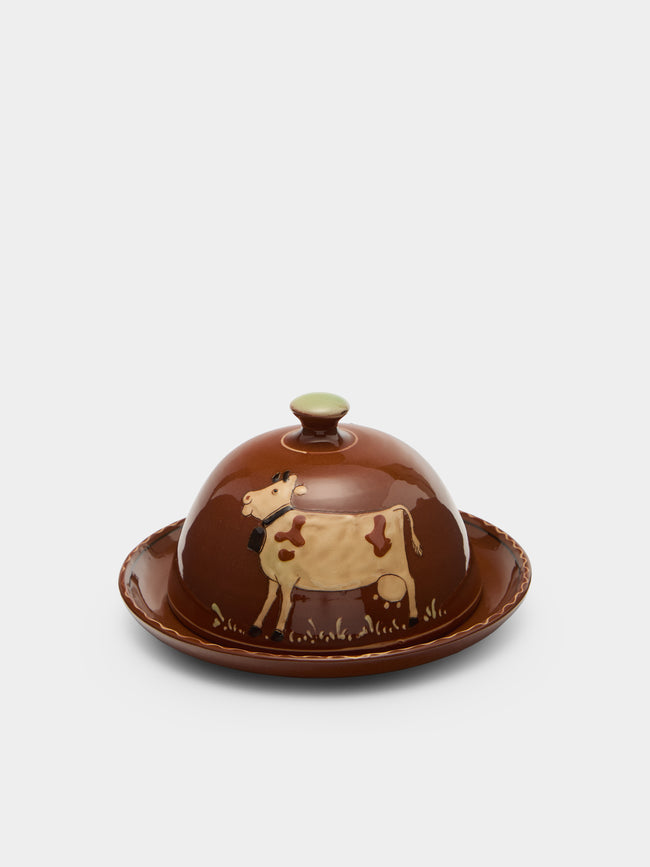 Poterie d’Évires - Cows Hand-Painted Ceramic Large Lidded Butter Dish - Light brown - ABASK - 