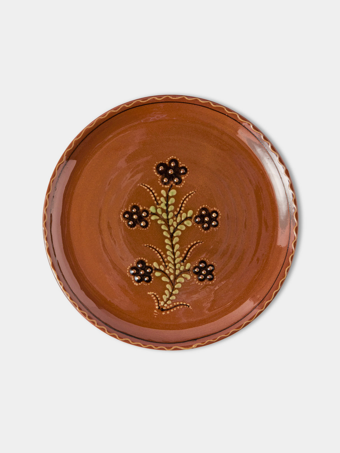 Poterie d’Évires - Flowers Hand-Painted Ceramic Dinner Plates – 9.5in/24cm (Set of 4) - Light Brown - ABASK