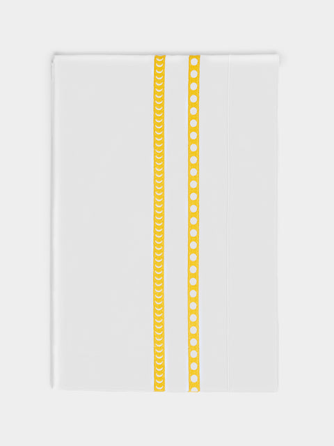 Loretta Caponi - Moon Hand-Embroidered Cotton King-Size Top Sheet - White - ABASK - 