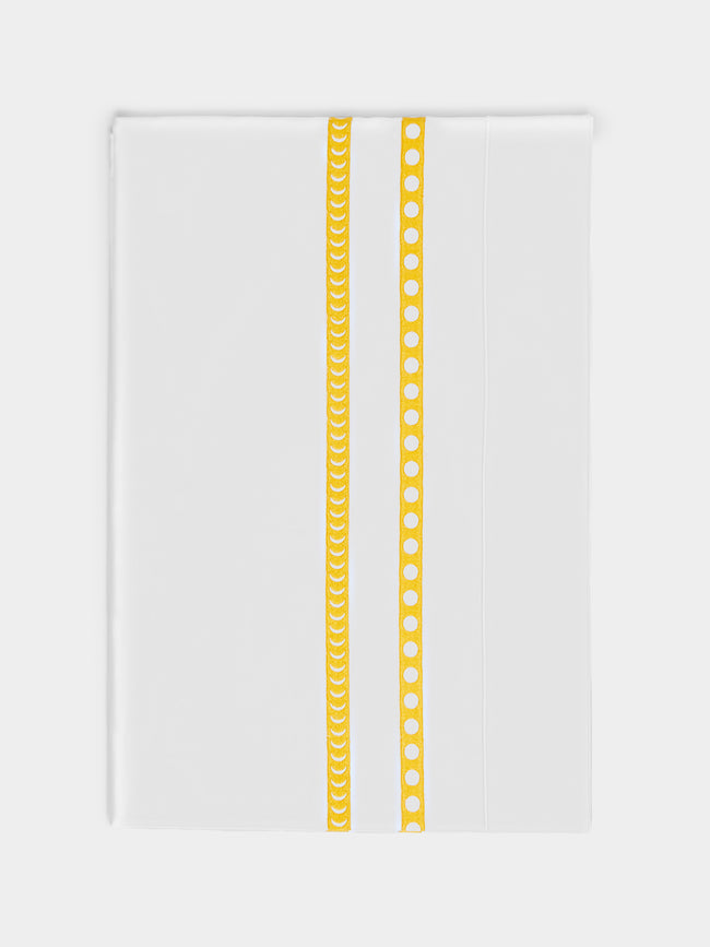 Loretta Caponi - Moon Hand-Embroidered Cotton King-Size Top Sheet - White - ABASK - 