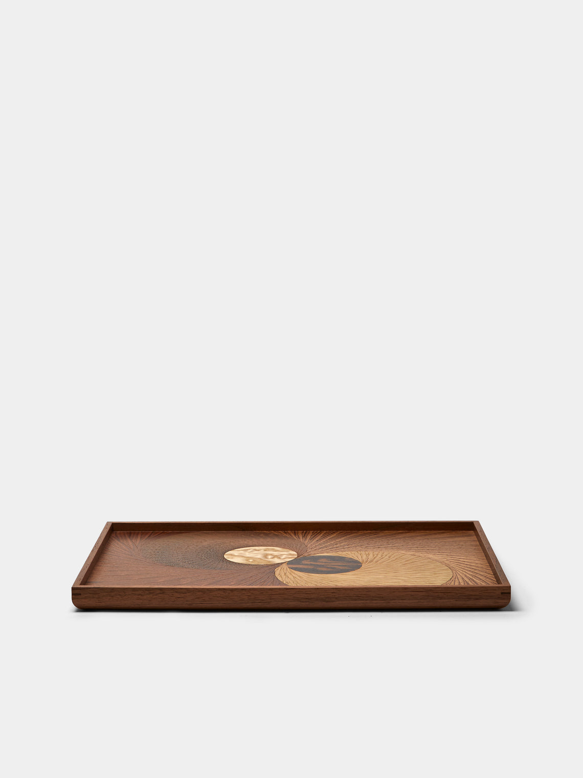 Mori Kougei - Flying Bird Poke Marquetry Wood Tray (14.5in/36.5cm) - Brown - ABASK