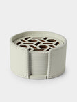 RUDI - | Set of 12 | Acquerello Leather Coasters with Holder - White - ABASK - 