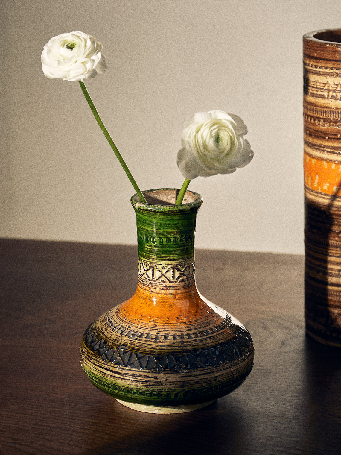 Antique and Vintage - 1960s Bitossi Sahara Ceramic Bud Vase (6in/16cm) - Green - ABASK