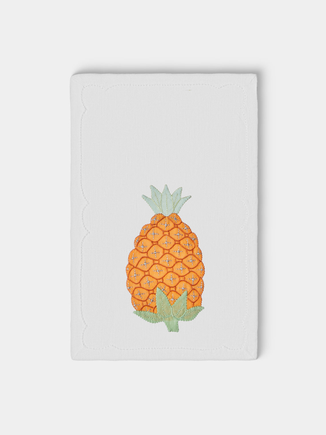 Taf Firenze - | Set of 6 | Retro Fruit Hand-Appliquéd Linen Cocktail Napkins - White - ABASK