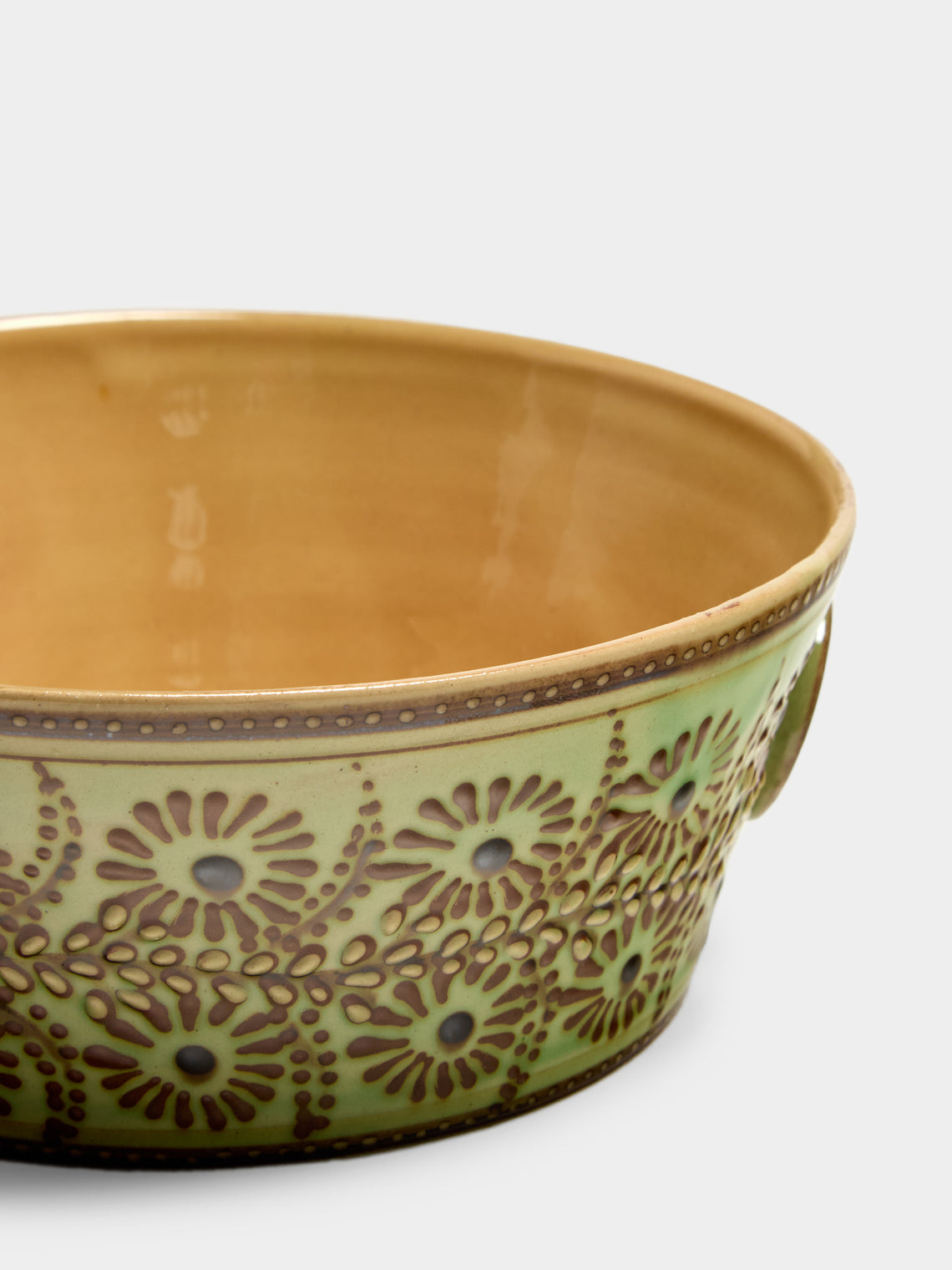 Poterie d’Évires - Flowers Hand-Painted Ceramic Small Handled Serving Bowl - Green - ABASK