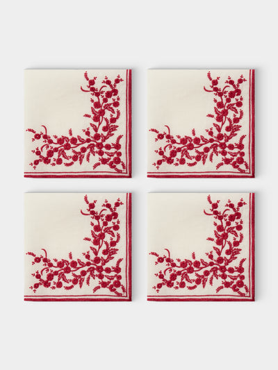 Borgo delle Tovaglie - Venaria Embroidered Linen Napkins (Set of 4) - Red - ABASK - 