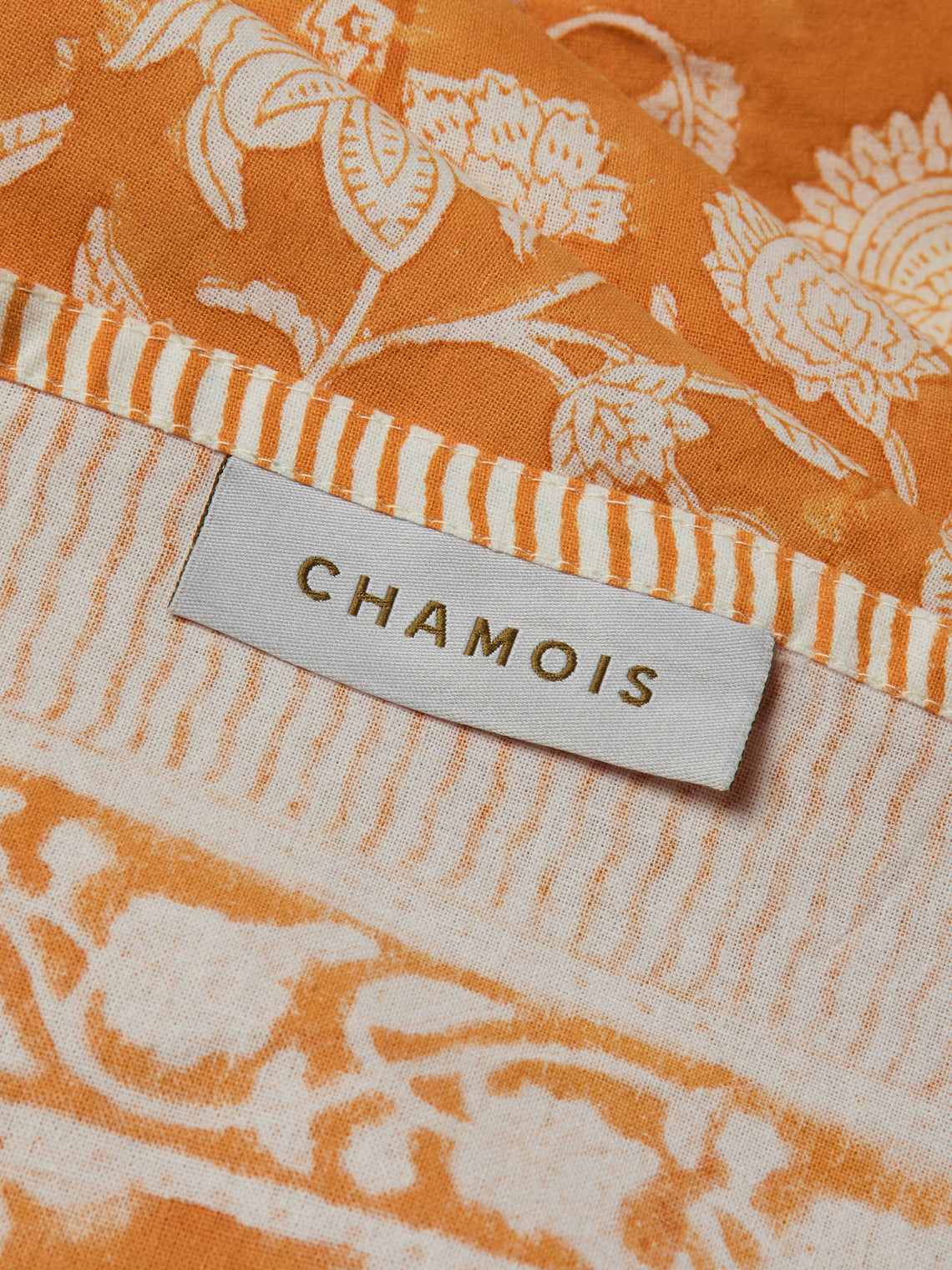 Chamois - Indian Rose Block-Printed Cotton Round Tablecloth (63in/1.6m) - Orange - ABASK