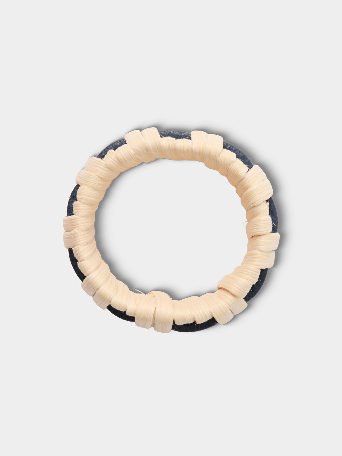 Pigment France - | Set of 4 | Anglet Leather and Rattan Napkin Rings - Blue - ABASK