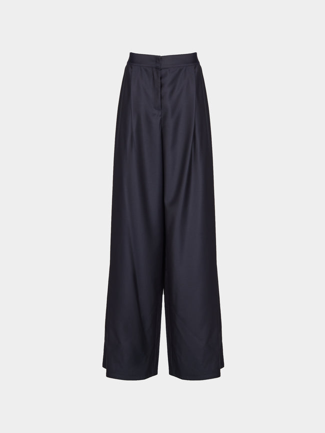 Dusan - Tasmania Wool Wide-Leg Trousers | Size: S - Navy - ABASK - 