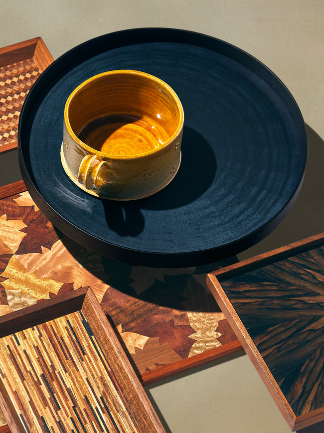 Mori Kougei - Rays Indigo-Dyed Wood Round Tray (11in/28cm) - Blue - ABASK