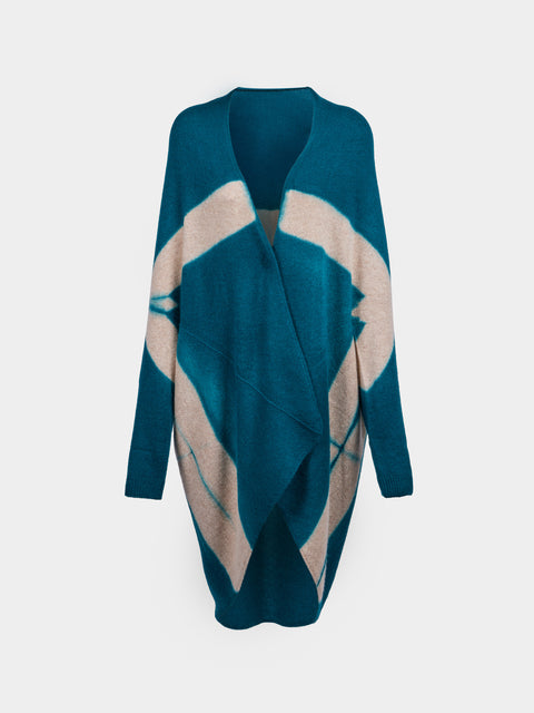 Suzusan - Shibori Cashmere Upside-Down Cape | One Size - Teal - ABASK - 