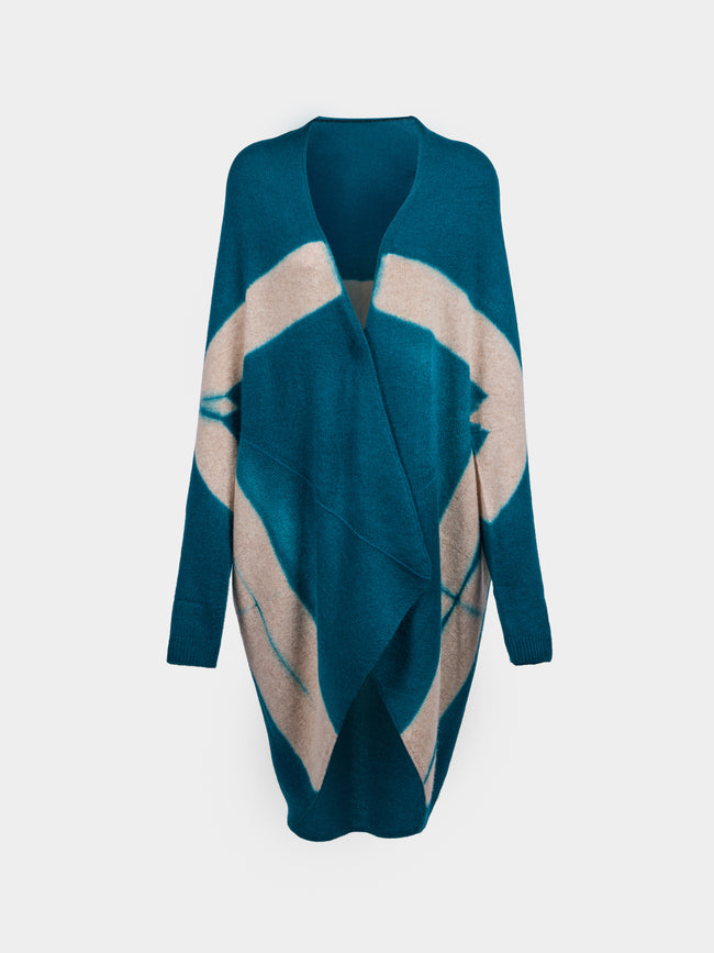 Suzusan - Shibori Cashmere Upside-Down Cape | One Size - Teal - ABASK - 