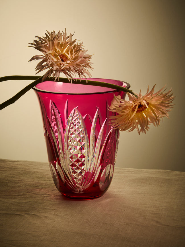 Antique and Vintage - 1970s Val Saint Lambert Crystal Vase (8.5in/22cm) - Pink - ABASK