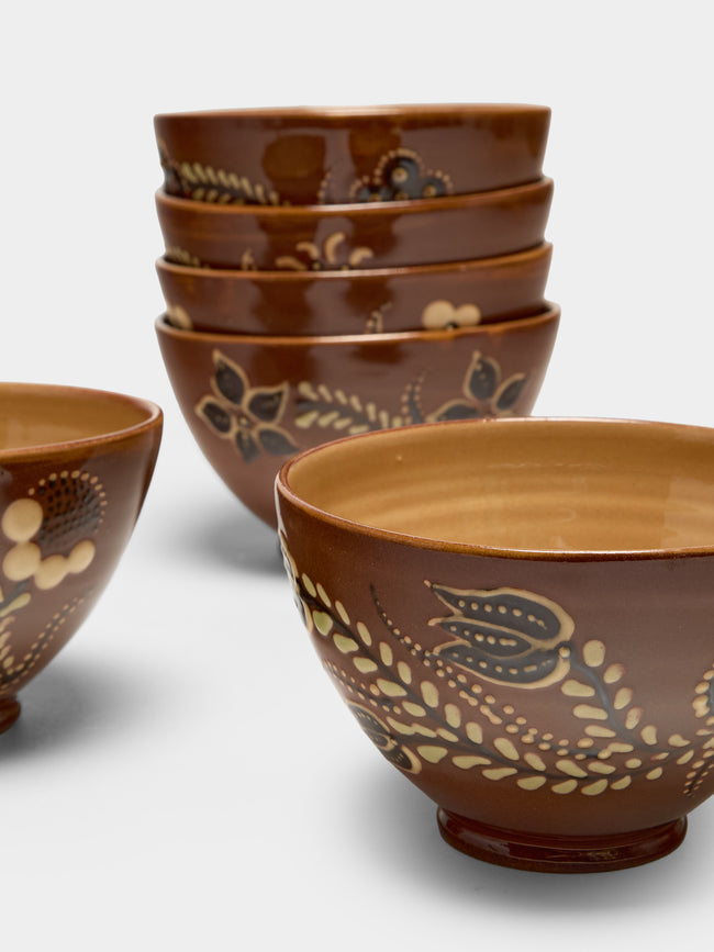 Poterie d’Évires - Flowers Hand-Painted Ceramic Bowls (Set of 6) - Light brown - ABASK