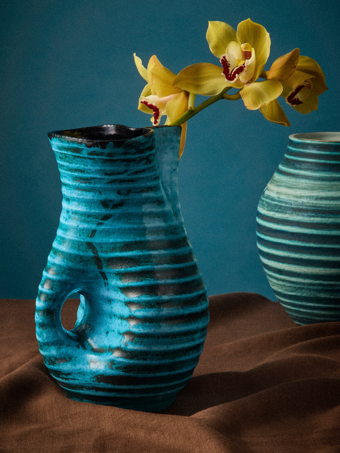 Antique and Vintage - 1950s Accolay Handled Vase - Blue - ABASK