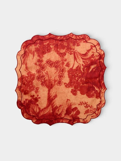 Borgo delle Tovaglie - Filo Rita Ruggine Embroidered Linen Square Placemats (Set of 4) - Red - ABASK - 