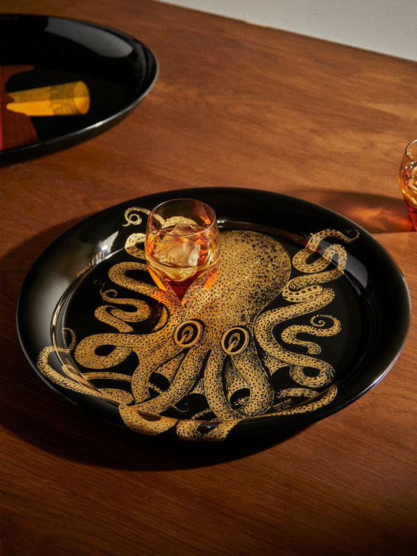 Fornasetti - Polipo Wood Round Tray - Black - ABASK