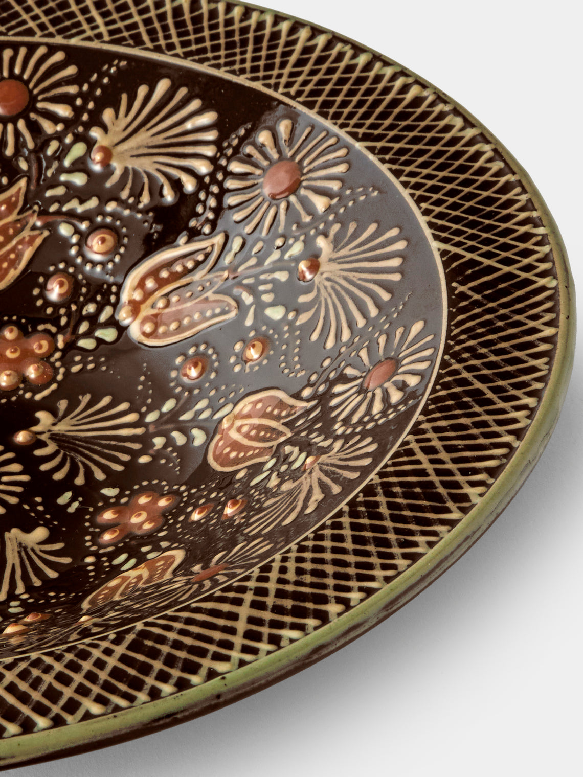Poterie d’Évires - Flowers Hand-Painted Ceramic Small Serving Bowl - Dark Brown - ABASK