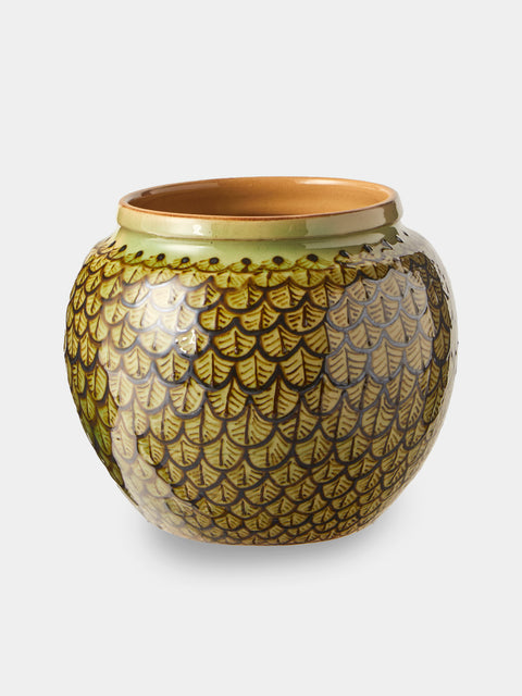 Poterie d’Évires - Geometric Hand-Painted Ceramic Vase (6.5in/17cm) - Green - ABASK - 