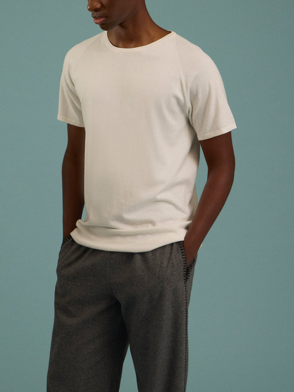 Frenckenberger - Men’s Cashmere and Cotton Raglan T-Shirt - White - ABASK