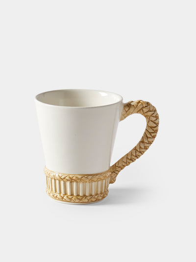 Tessalume Ceramiche - Wicker Hand-Painted Ceramic Mugs (Set of 4) - White - 