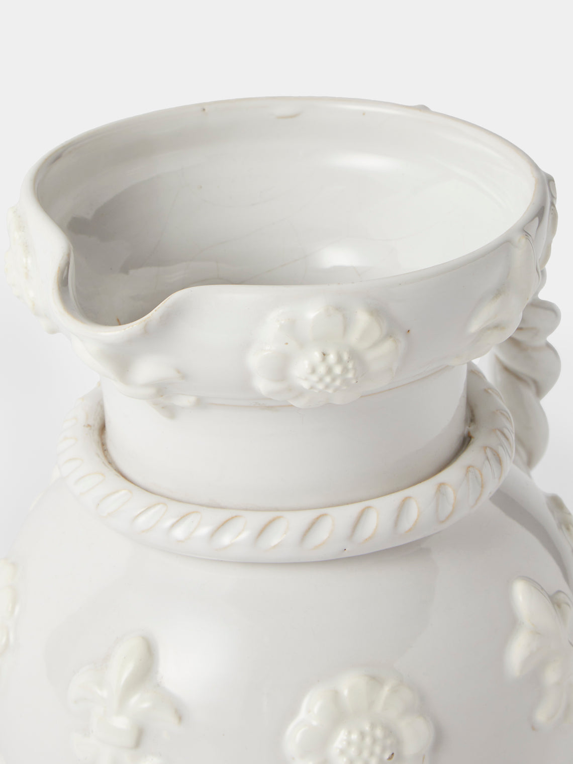 Antique and Vintage - 1940s Émile Tessier Ceramic Rope-Handled Vase (10.5in/26.5cm) - White - ABASK