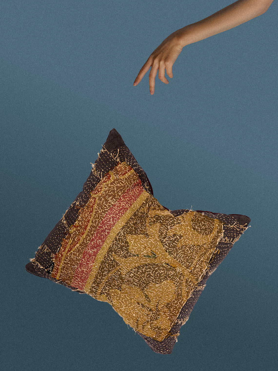 By Walid - 18th-Century Tapestry Wool and 1920s Embroidered Linen Pillow (19.5in/50cm) - Multiple - ABASK