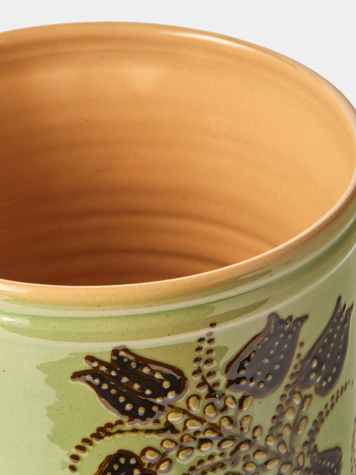 Poterie d’Évires - Flowers Hand-Painted Ceramic Utensil Pot - Green - ABASK