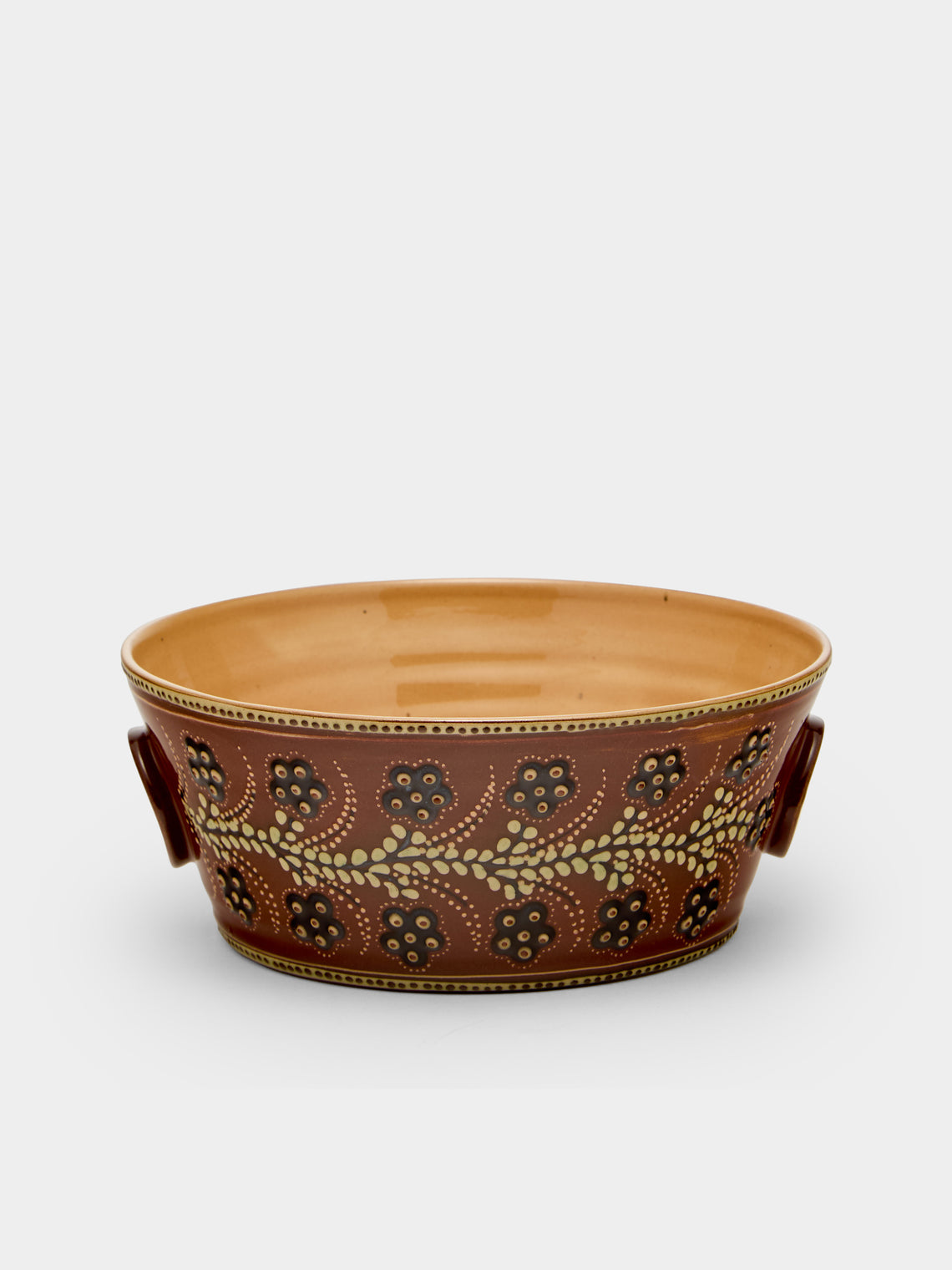 Poterie d’Évires - Flowers Hand-Painted Ceramic Large Handled Serving Bowl - Light brown - ABASK - 