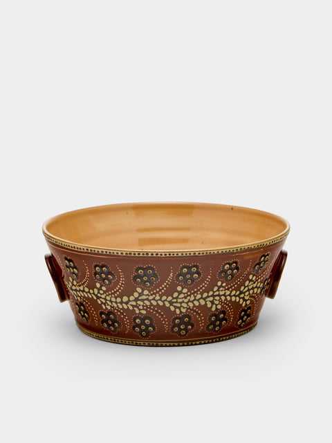 Poterie d’Évires - Flowers Hand-Painted Ceramic Large Handled Serving Bowl - Light brown - ABASK - 