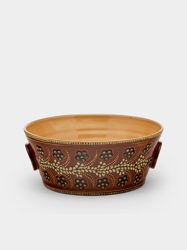 Poterie d’Évires - Flowers Hand-Painted Ceramic Large Handled Serving Bowl - Light brown - ABASK - 