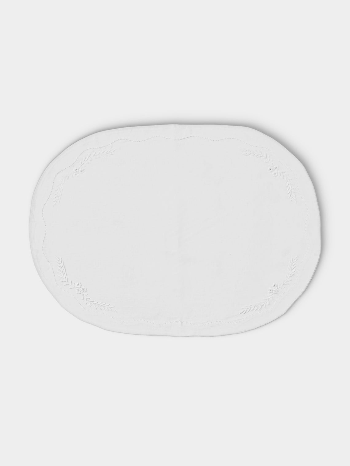 ERI Textiles - | Set of 4 | Classica Hand-Embroidered Linen Placemats - White - ABASK - 