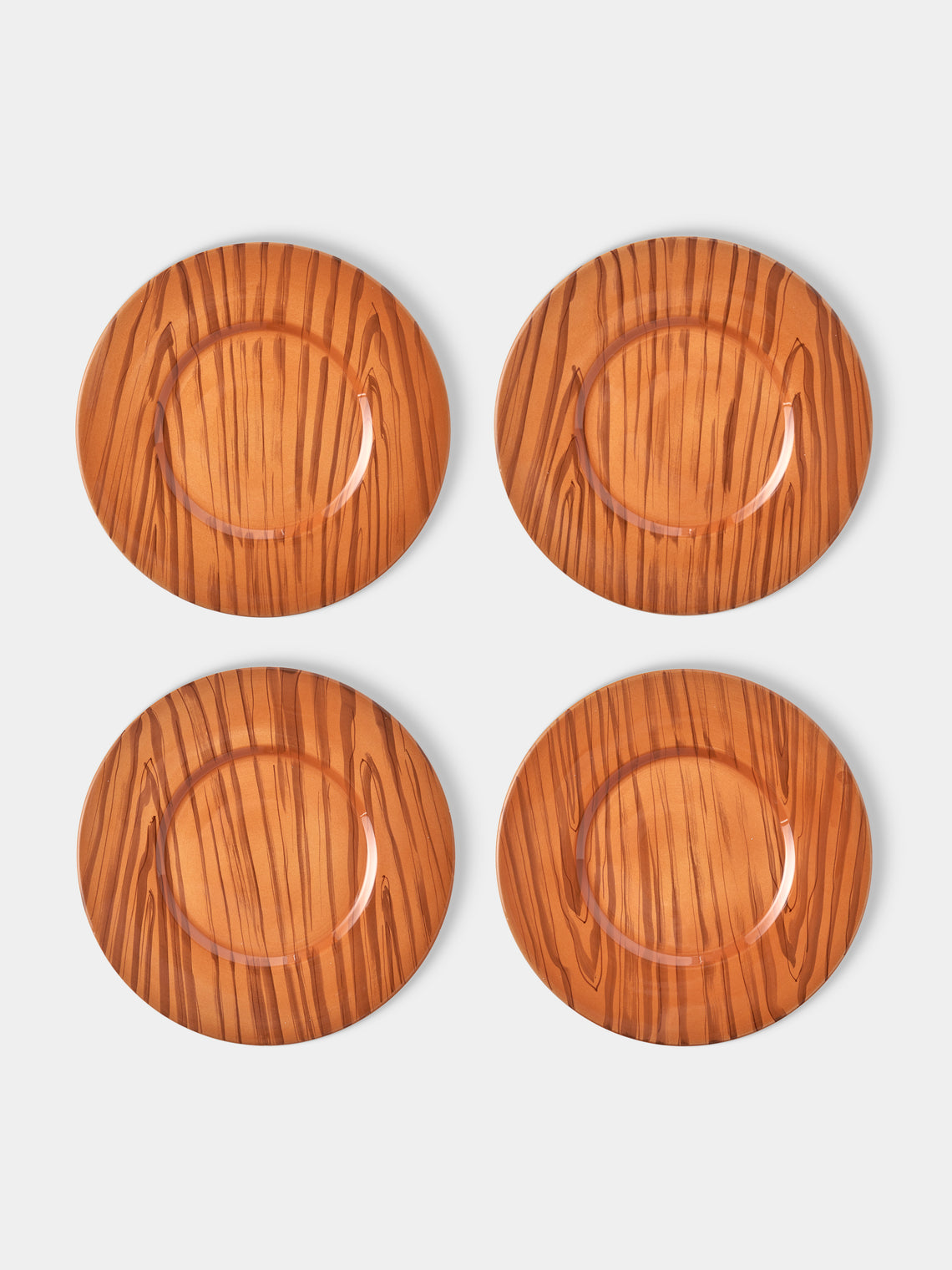 Este Ceramiche - Faux Bois Ceramic Charger Plates – 12.5in/32cm (Set of 4) - Brown - ABASK