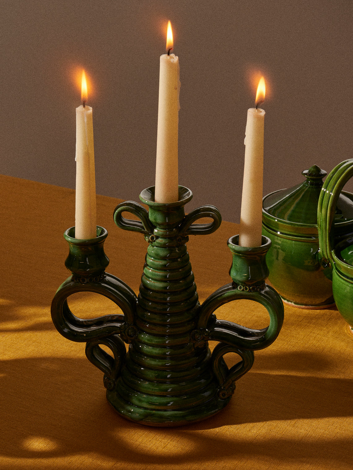 Poterie de Cliousclat - Slipware Candelabra - Green - ABASK