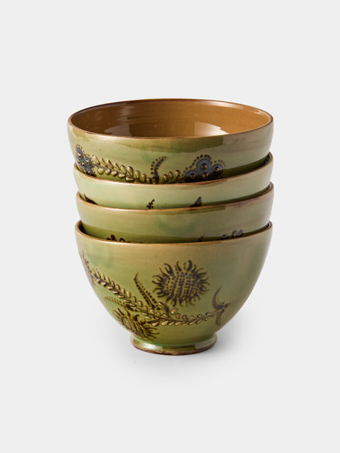 Poterie d’Évires - Flowers Hand-Painted Ceramic Grand Bowls (Set of 4) - Green - ABASK - 