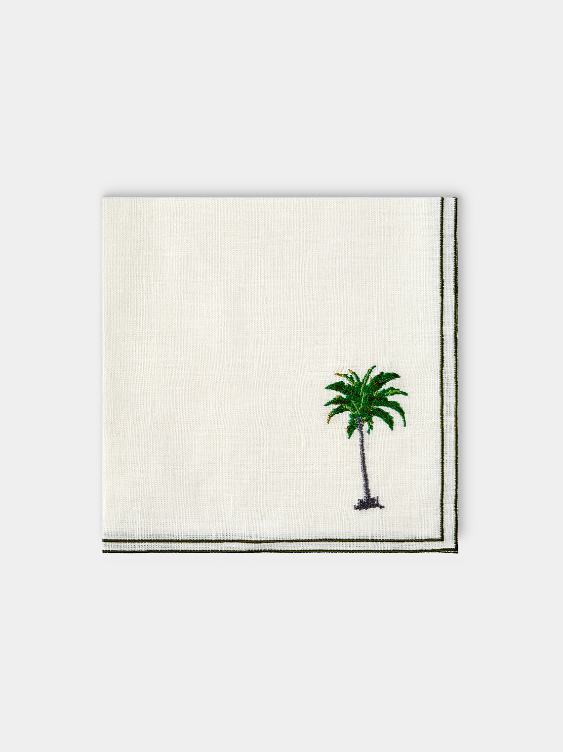 La Gallina Matta - Palm Embroidered Linen Napkins (Set of 4) - White - ABASK