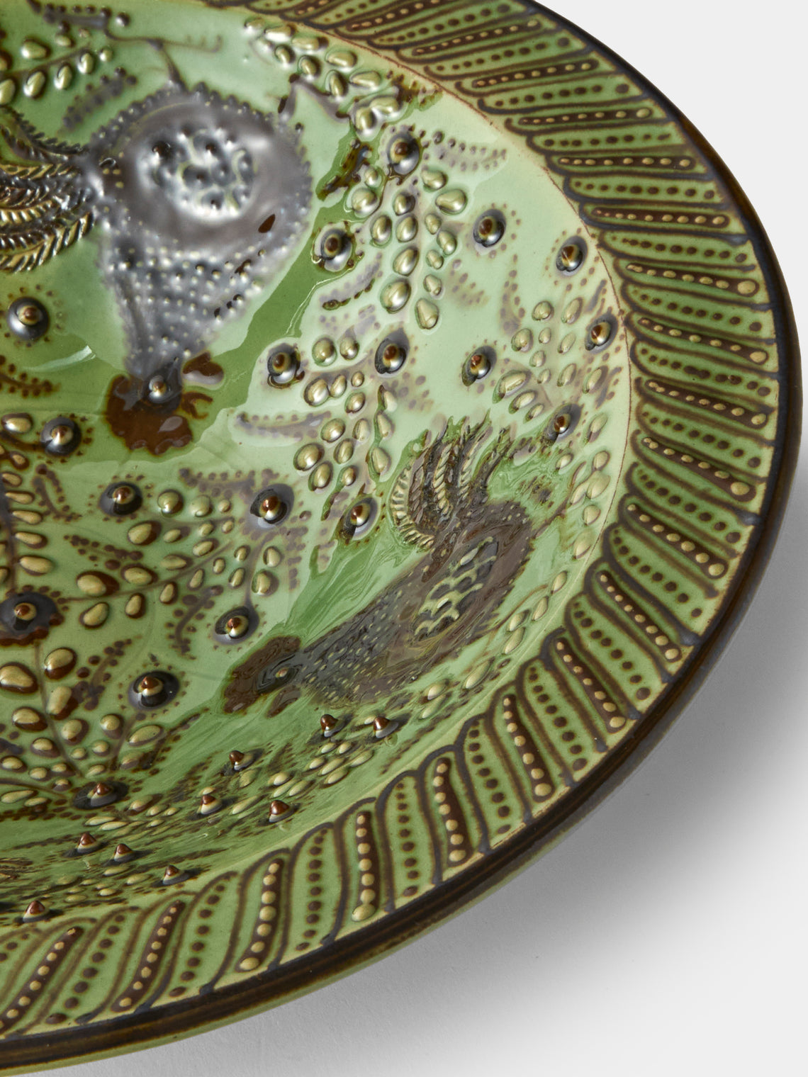 Poterie d’Évires - Chickens Hand-Painted Ceramic Small Serving Bowl - Green - ABASK