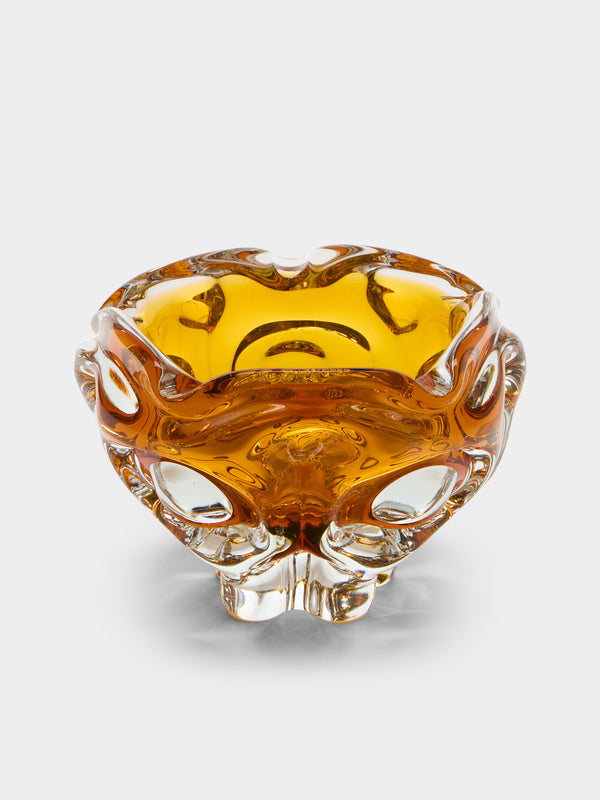 Antique and Vintage - Mid-Century Crystal Ashtray - Orange - ABASK - 