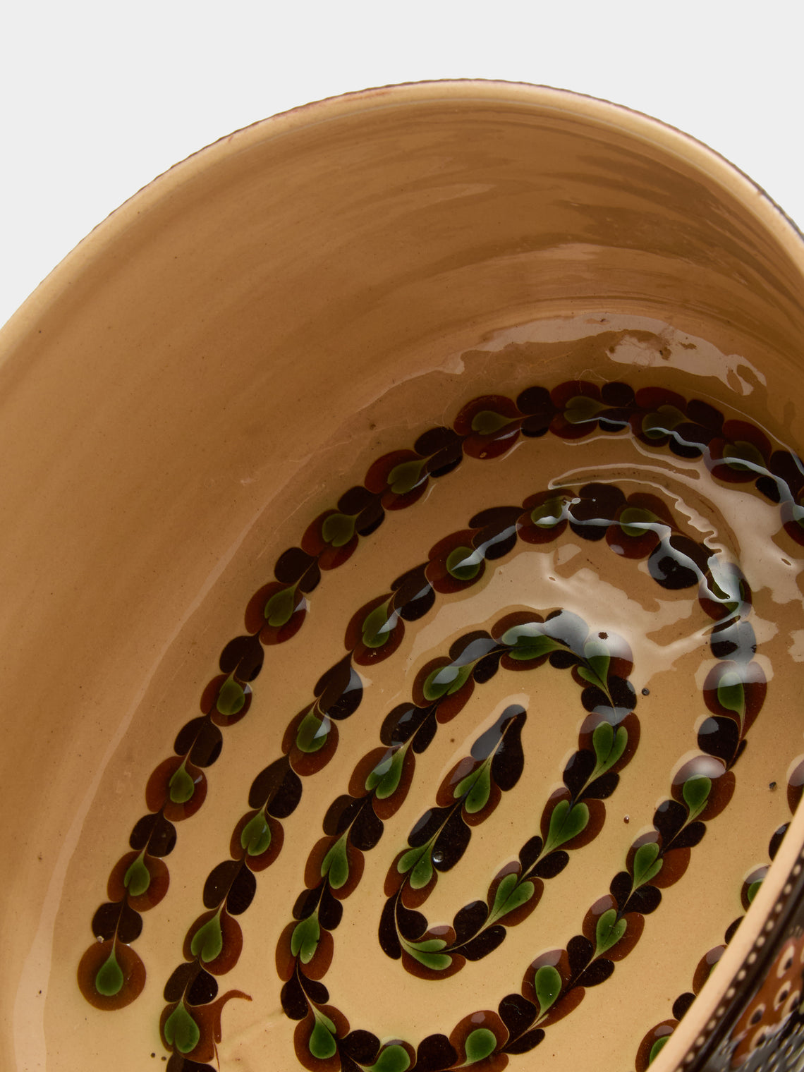 Poterie d’Évires - Flowers Hand-Painted Ceramic Oval Serving Dish - Dark brown - ABASK