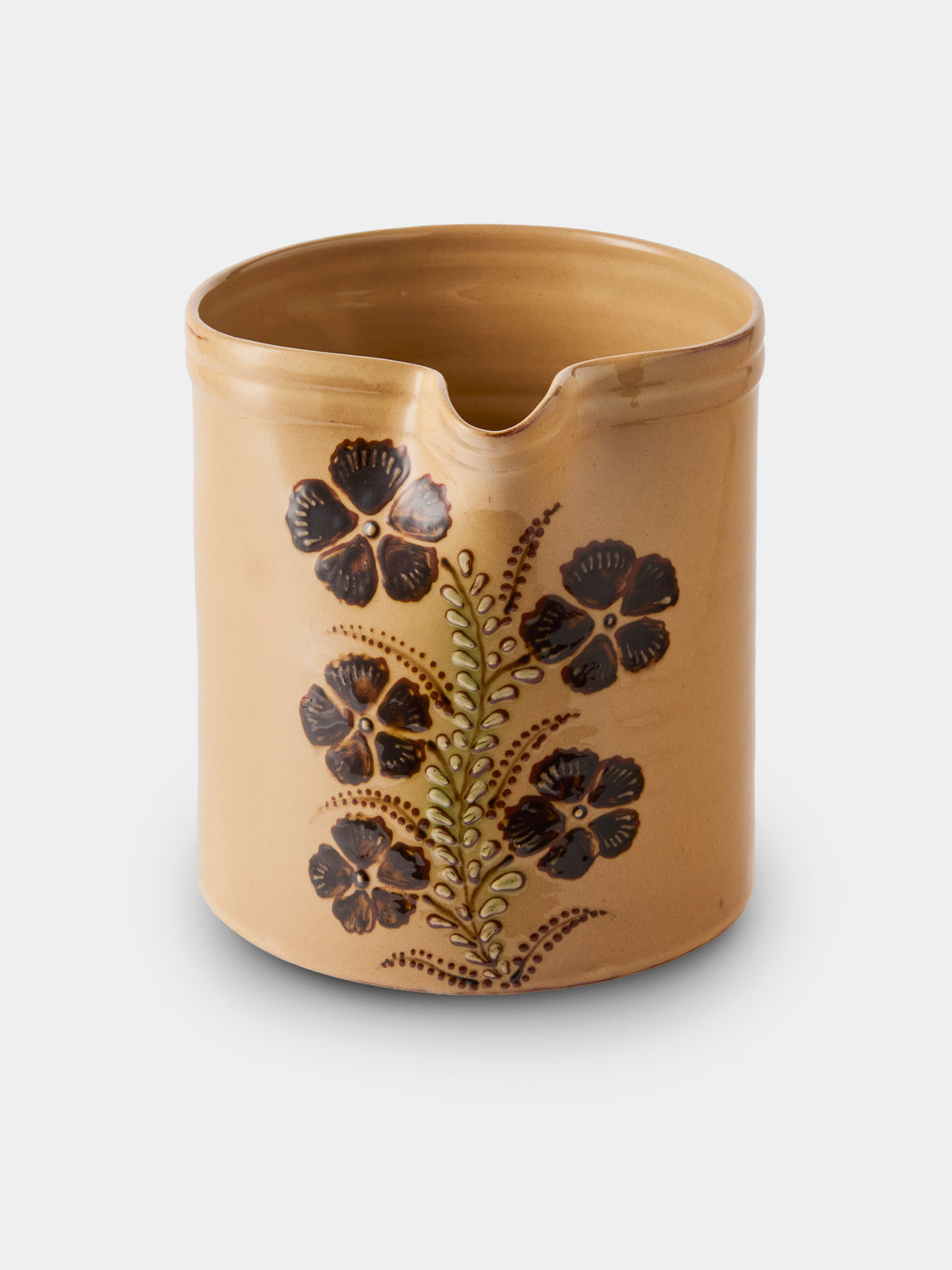 Poterie d’Évires - Flowers Hand-Painted Ceramic Straight-Edge Medium Jug - Cream - ABASK