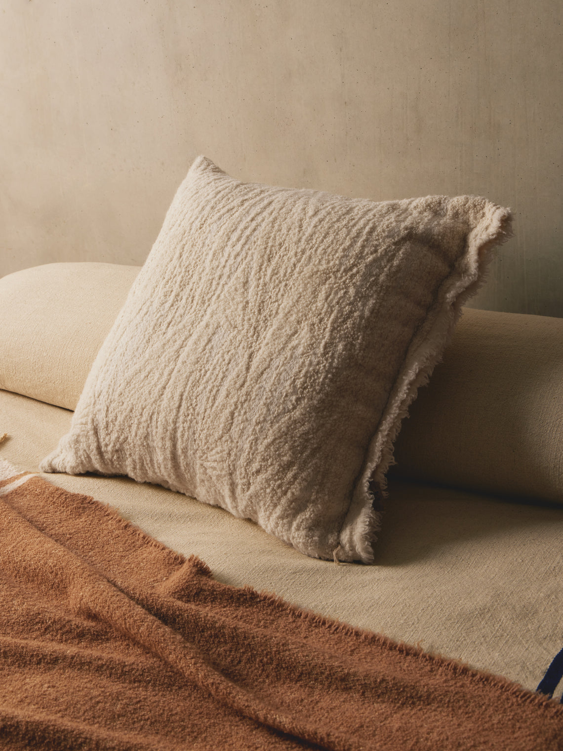 The House of Lyria - Biplex Wool and Cotton Cushion (23.5in/60cm) - Cream - ABASK