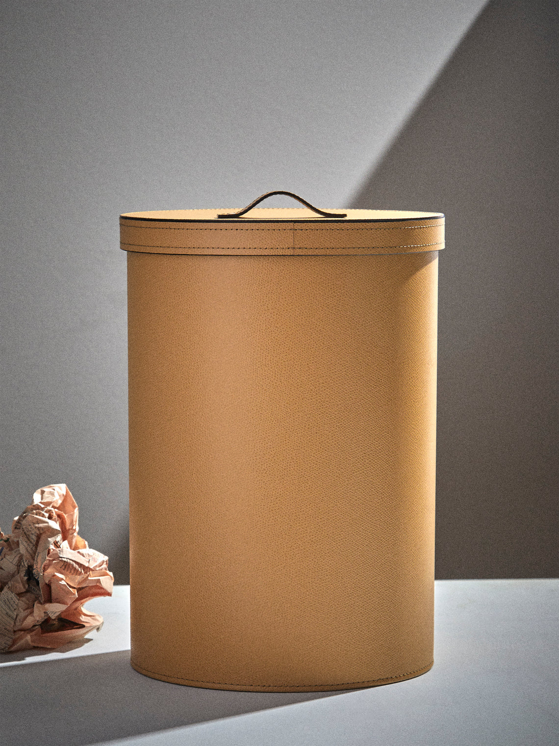 Pinetti - Leather Wastepaper Bin - Beige - ABASK