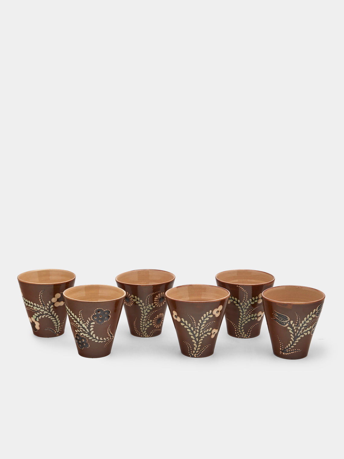 Poterie d’Évires - Flowers Hand-Painted Ceramic Coffee Cups (Set of 6) - Light brown - ABASK