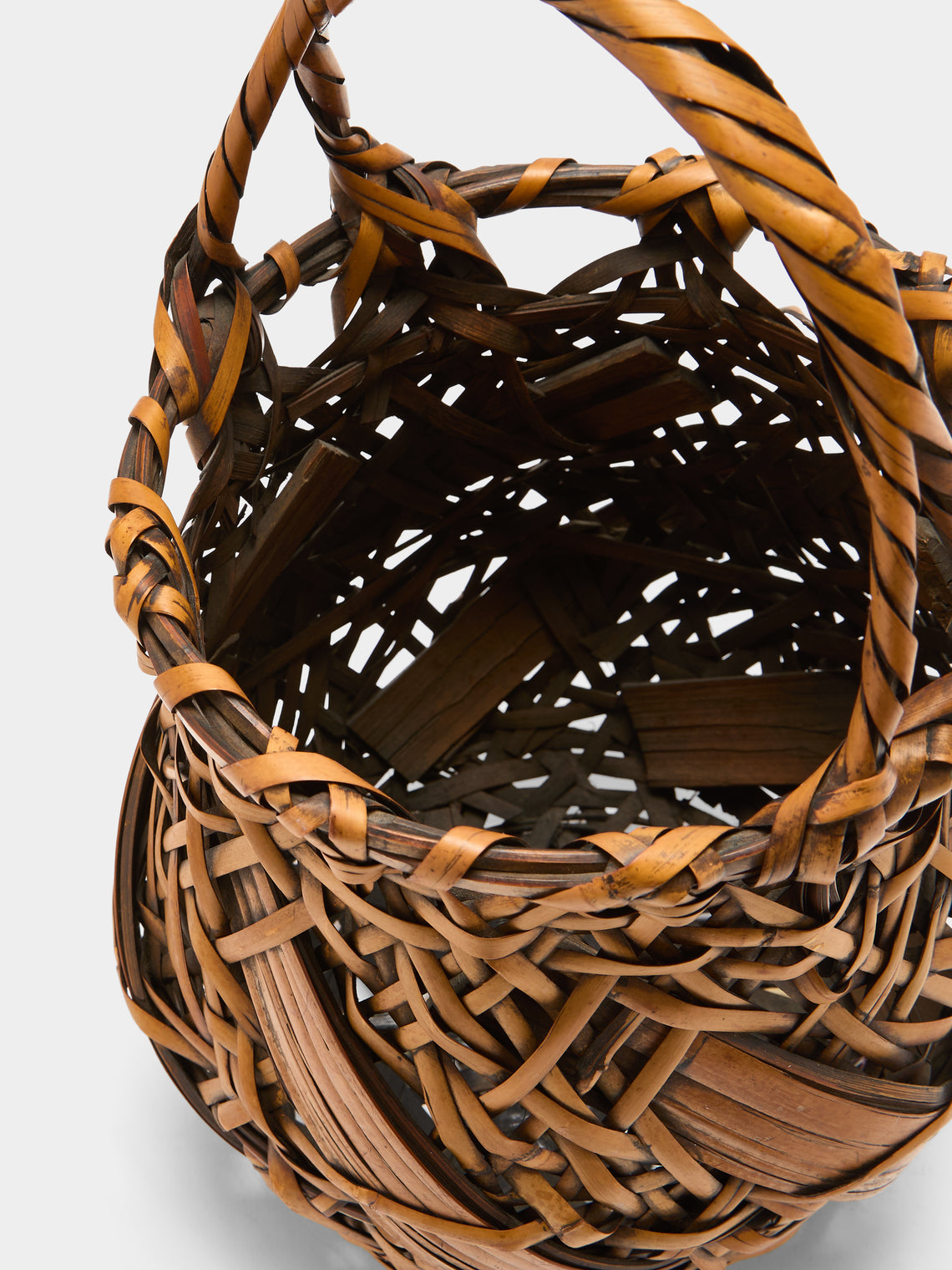 Antique and Vintage - Mid-Century Japanese Bamboo Ikebana Basket - Brown - ABASK