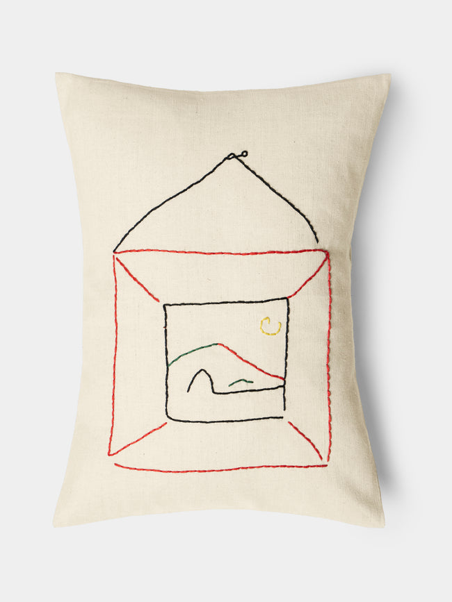 Oeuvres Sensibles - Picture Hand-Embroidered Cotton and Hemp Linen Cushion (15.5in/40cm) - Cream - ABASK - 