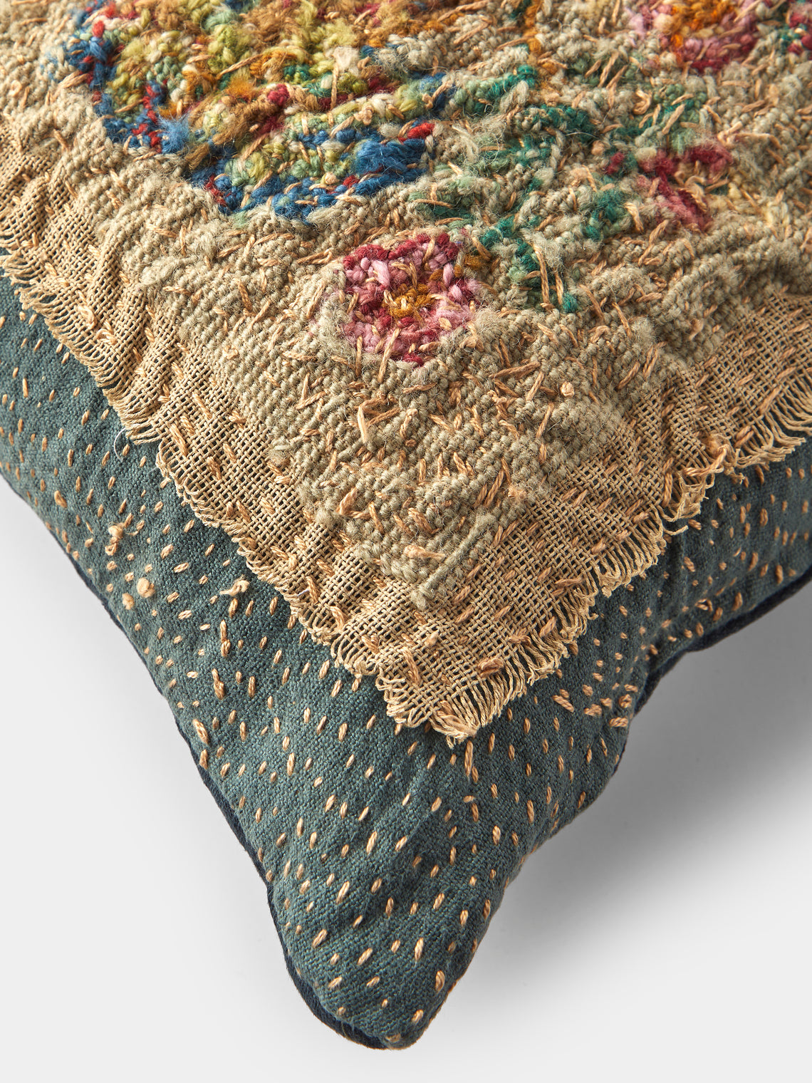 By Walid - 19th-Century Victorian Needlepoint Wool and Linen Cushion (17.5in/45cm) - Multiple - ABASK