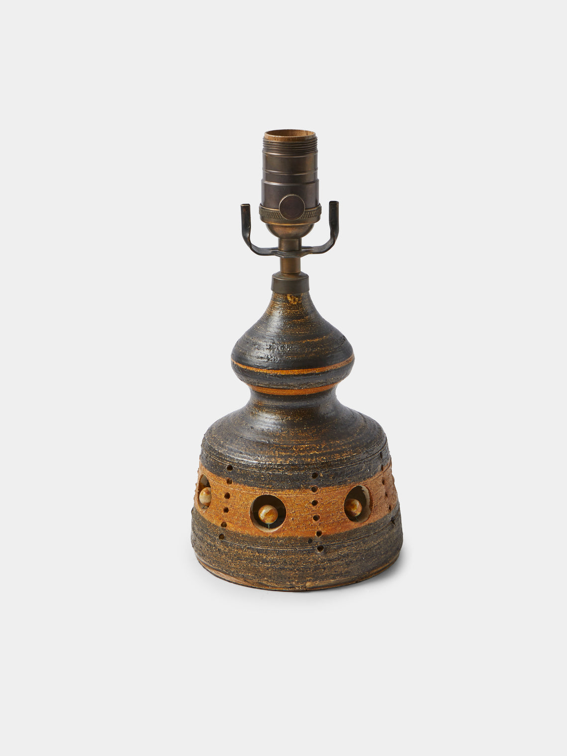Antique and Vintage - 1960s Georges Pelletier Ceramic Table Lamp - Brown - ABASK - 