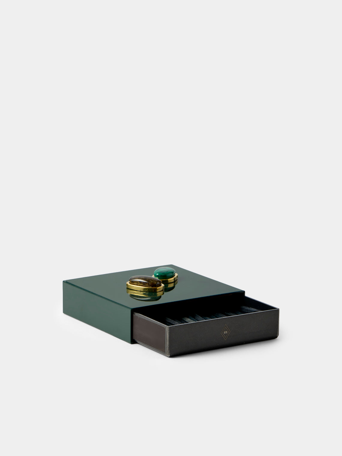 Droulers - Luce Brass and Resin Square Matchbox - Green - ABASK