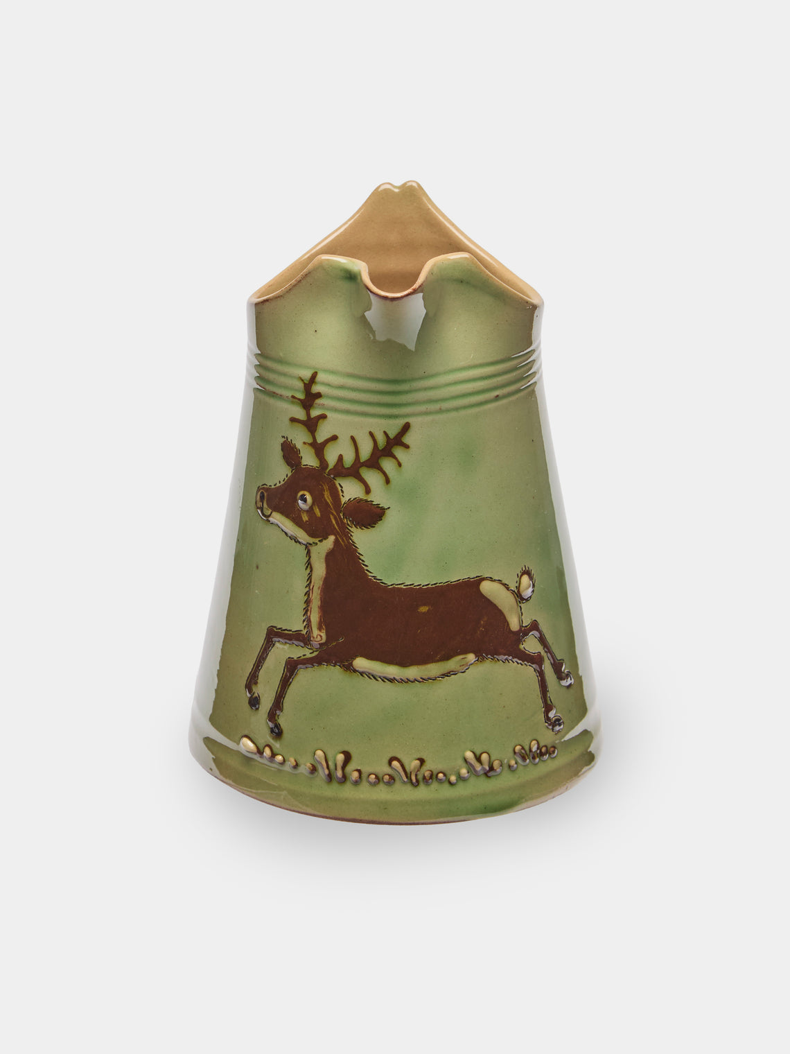 Poterie d’Évires - Stags Hand-Painted Ceramic Petite Milk Jug - Green - ABASK