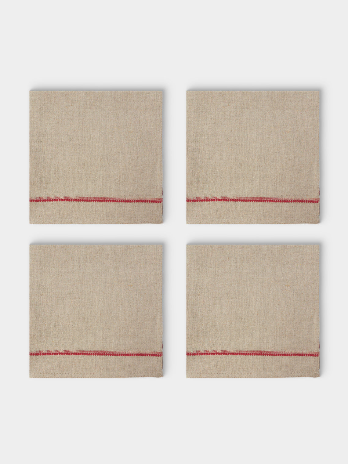 Chamois - | Set of 4 | Embroidered Linen Napkins - Beige - ABASK - 